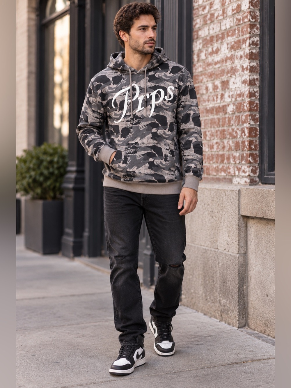 PRPS Men’s M Camo Logo Pullover Hoodie 100% Cotton Streetwear Y2K Gorpcore